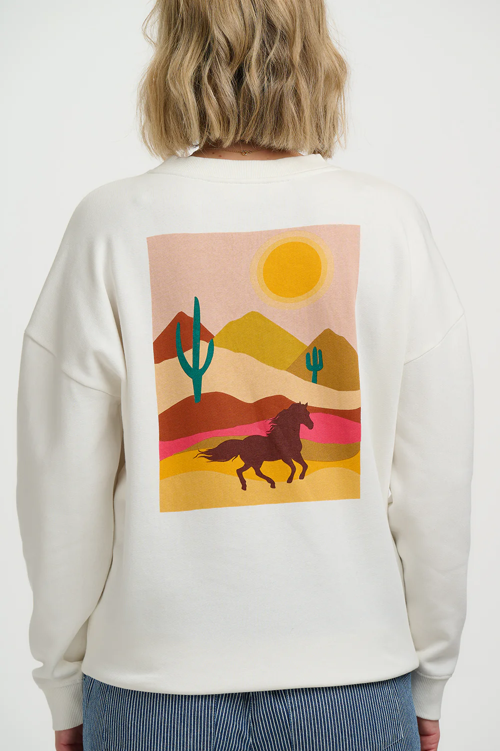 Eadie Relaxed Sweatshirt - Off White, Horse Print & Embro - Image 3