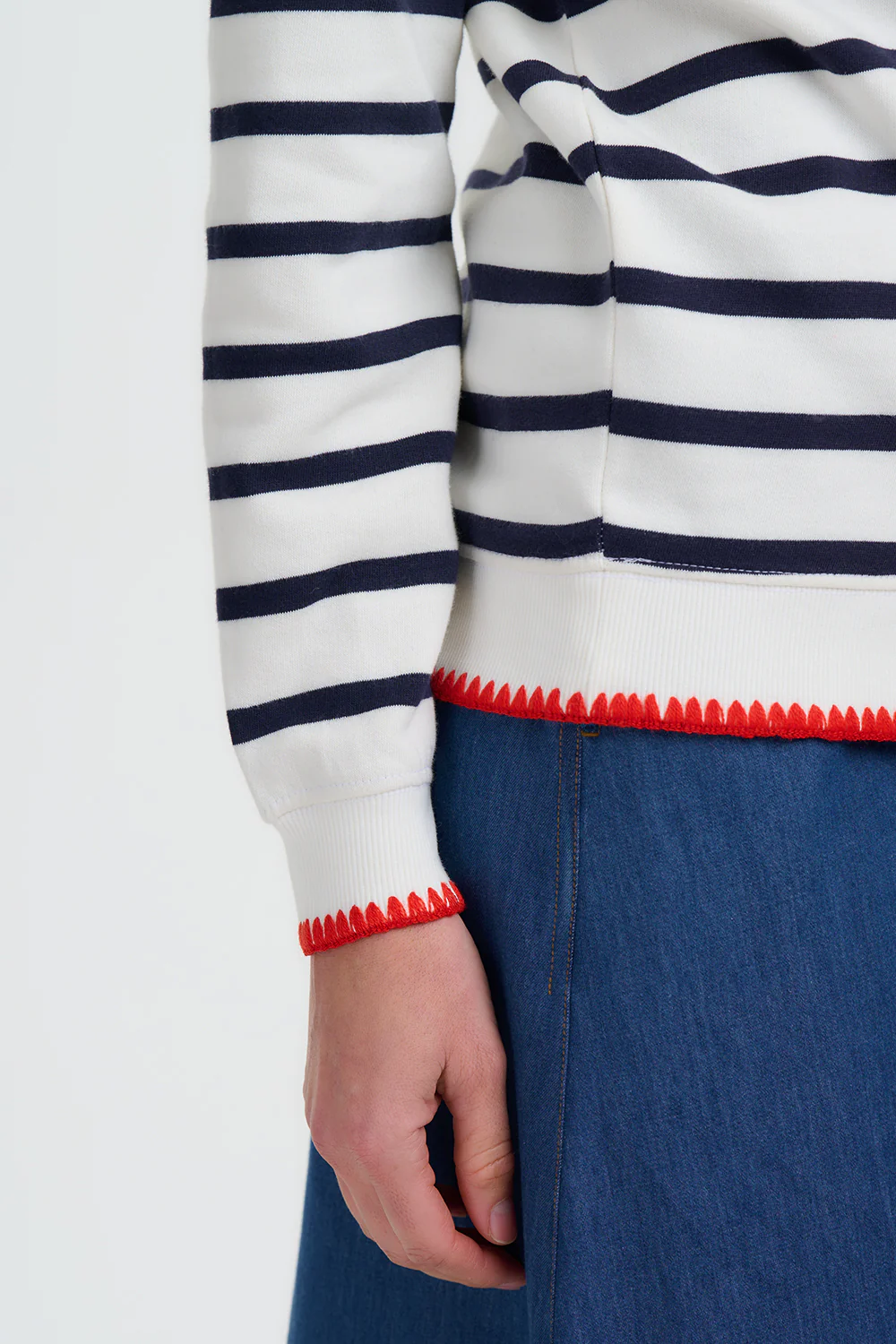 Noah Sweatshirt - Off White/Navy, Embroidery Trim - Image 2