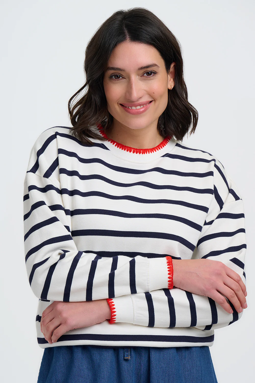 Noah Sweatshirt - Off White/Navy, Embroidery Trim - Image 3
