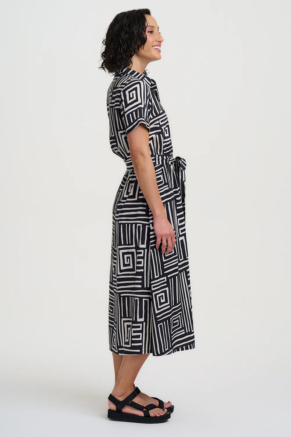Eden Midi Shirt Dress - Black & White, Monochrome Maze - Image 3