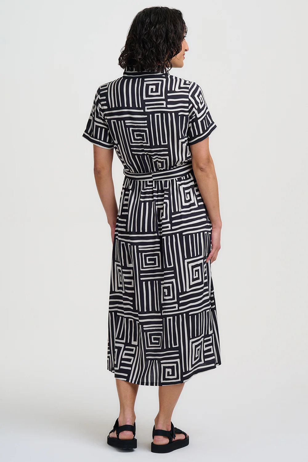 Eden Midi Shirt Dress - Black & White, Monochrome Maze - Image 4