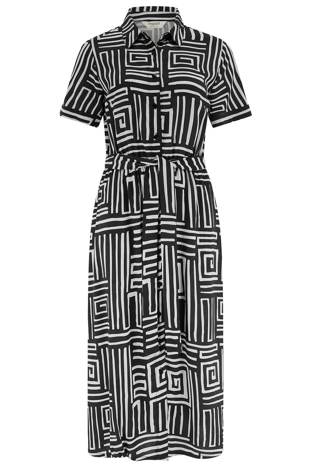 Eden Midi Shirt Dress - Black & White, Monochrome Maze - Image 5