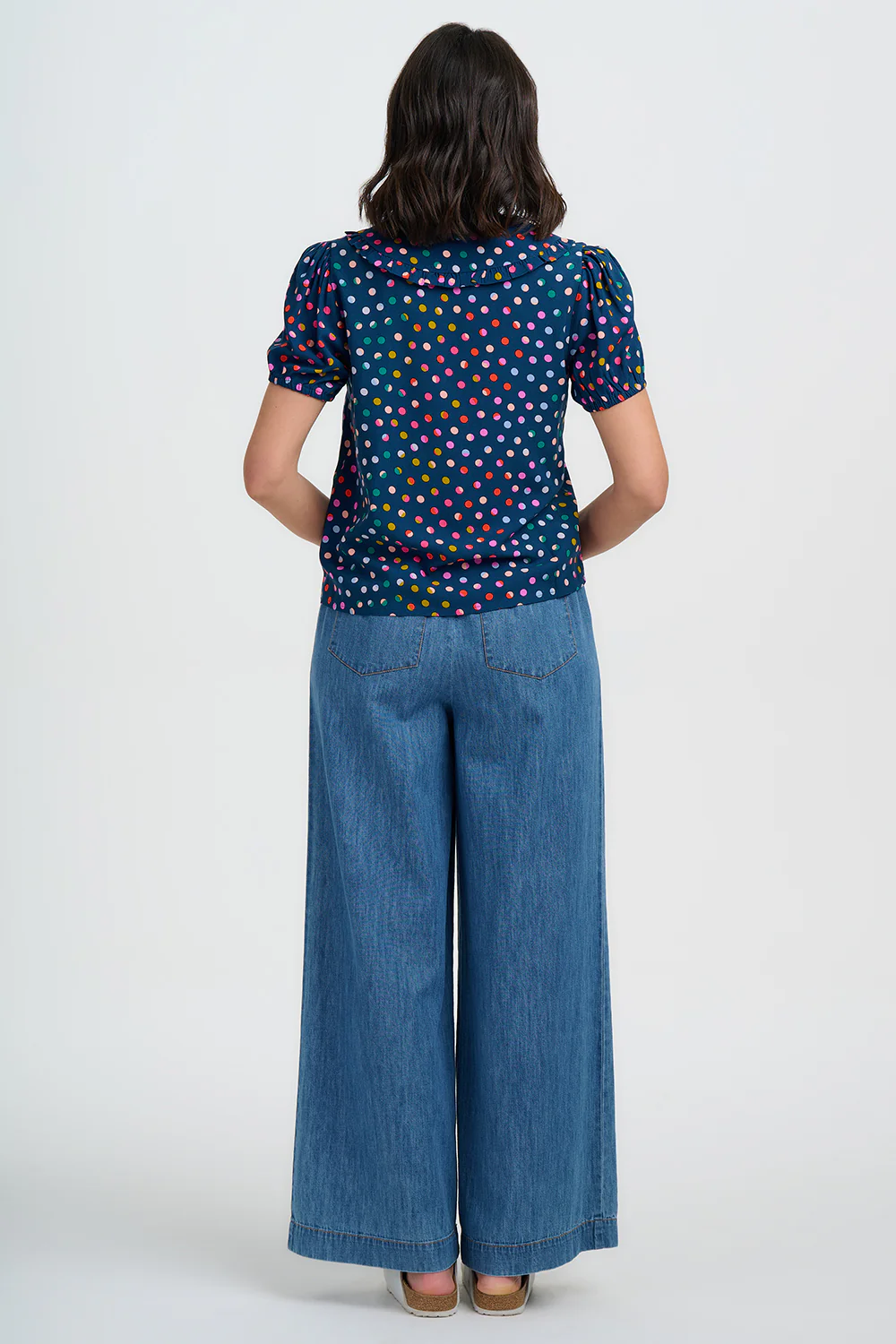 Elaine Frill Blouse - Petrol Navy, Rainbow Marbles - Image 5