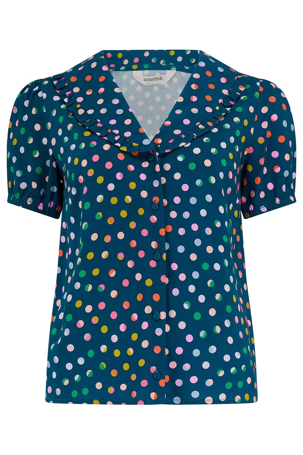 Elaine Frill Blouse - Petrol Navy, Rainbow Marbles - Image 6