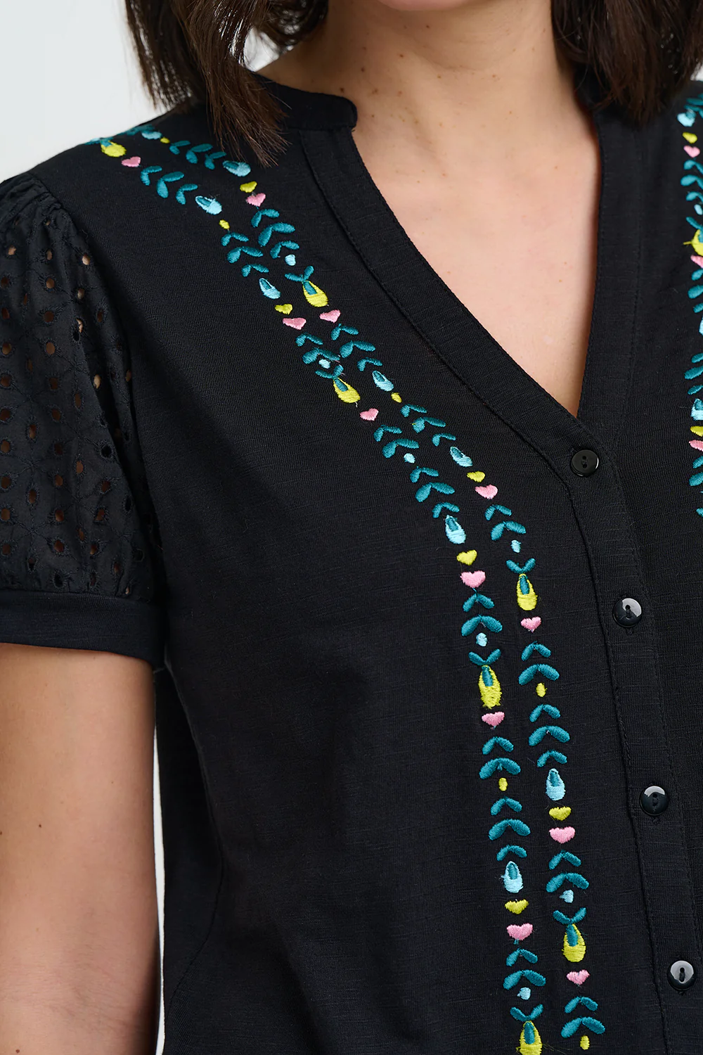 Elsie Jersey Top - Black, Folklore Embroidery - Image 2