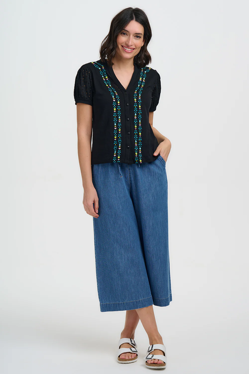 Elsie Jersey Top - Black, Folklore Embroidery - Image 3