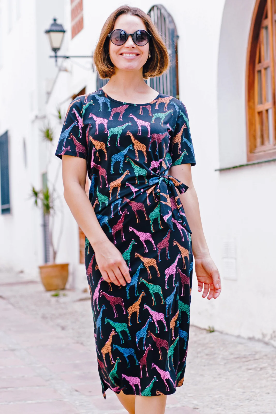 Emersyn Midi Jersey Dress - Black, Giraffe Spots - Image 5