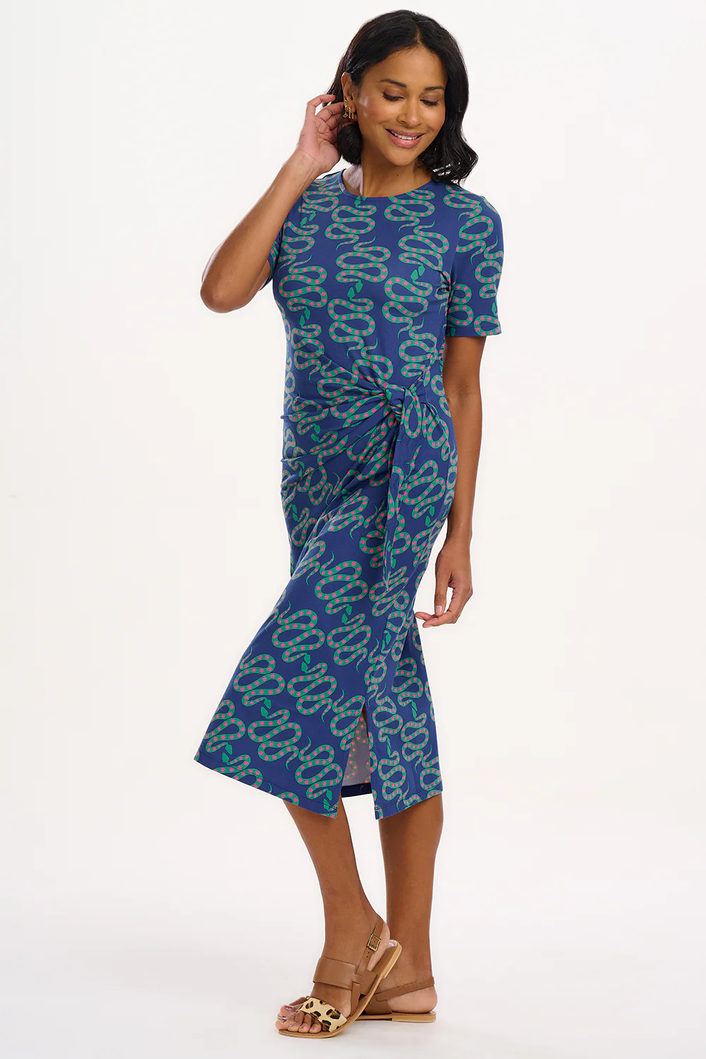 Emersyn Jersey Midi Dress - Bright Navy, Star Snakes - Image 3