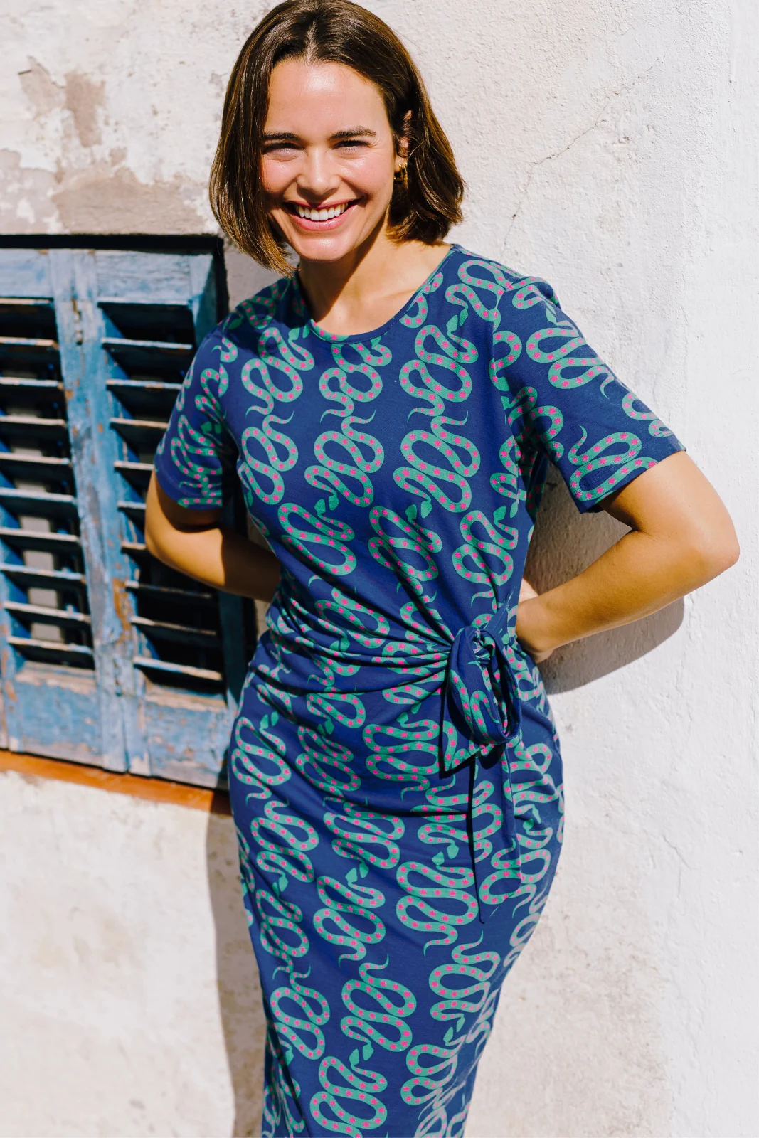 Emersyn Jersey Midi Dress - Bright Navy, Star Snakes - Image 5