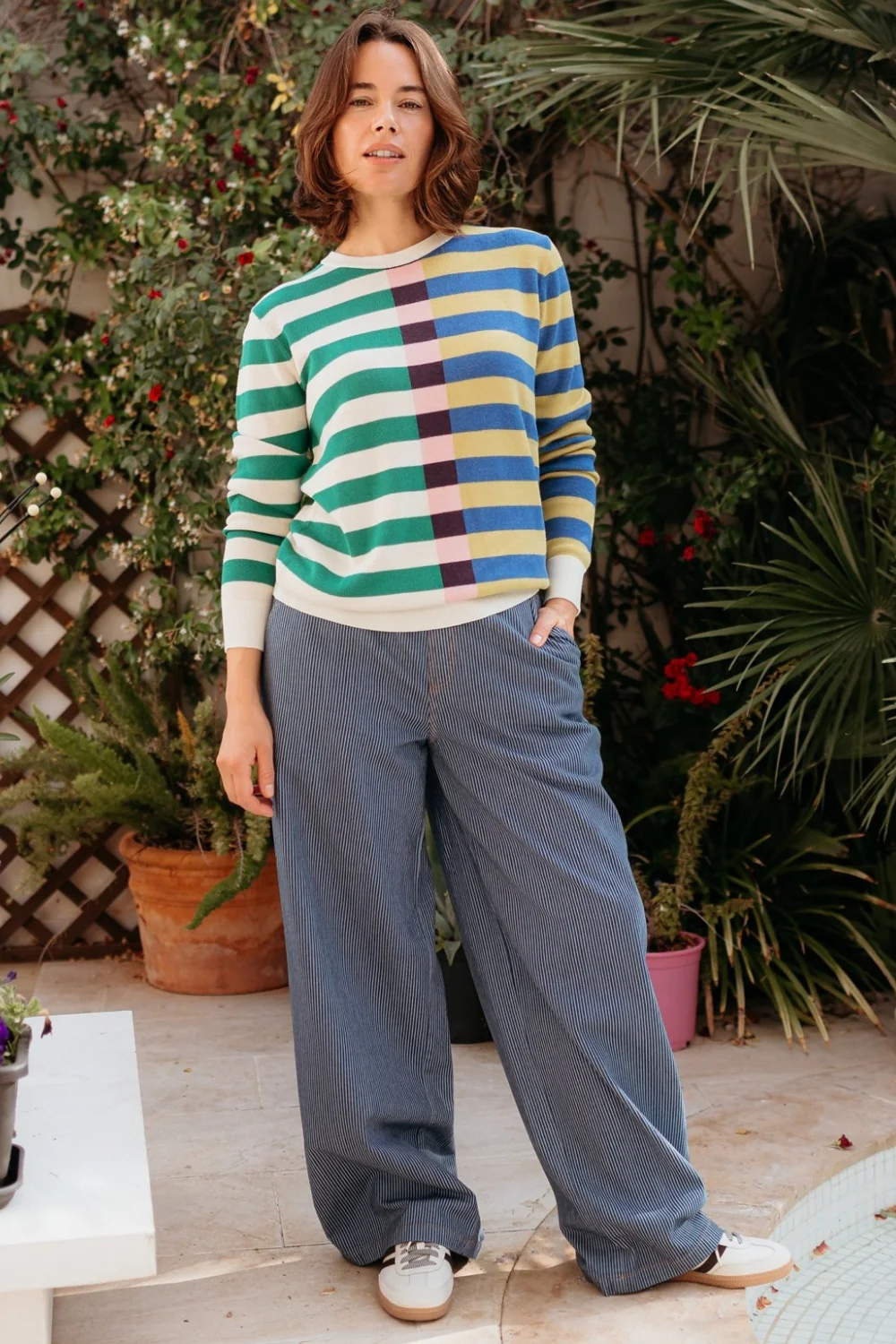 Fifi Wide Leg Trousers - Blue Stripe Denim - Image 7