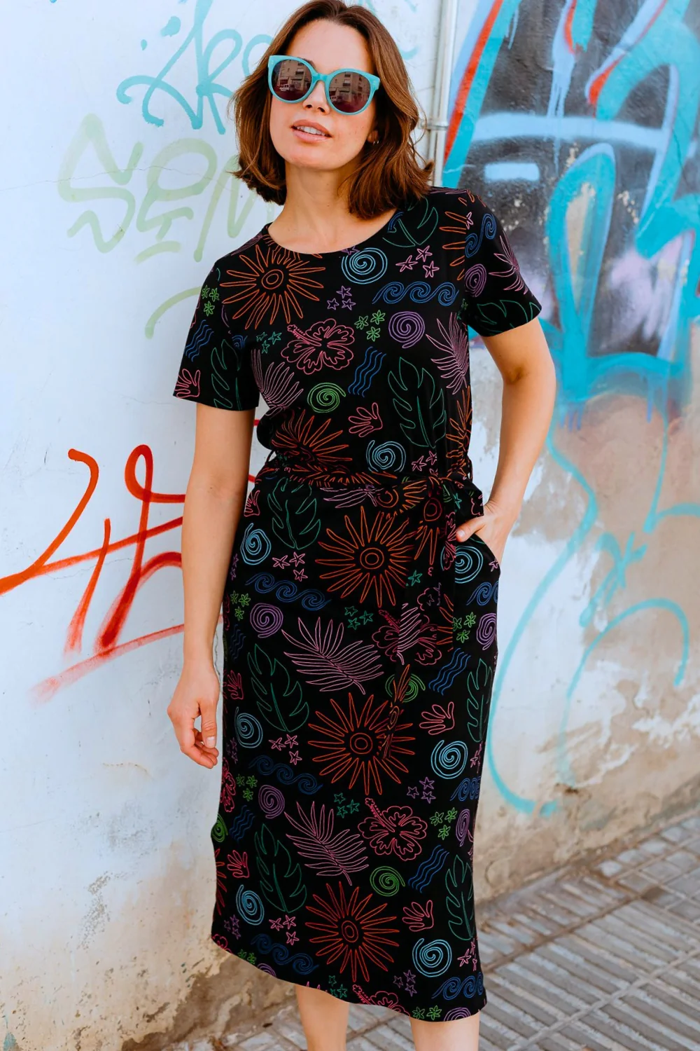Flissy Jersey Midi Dress - Black, Island Fiesta
