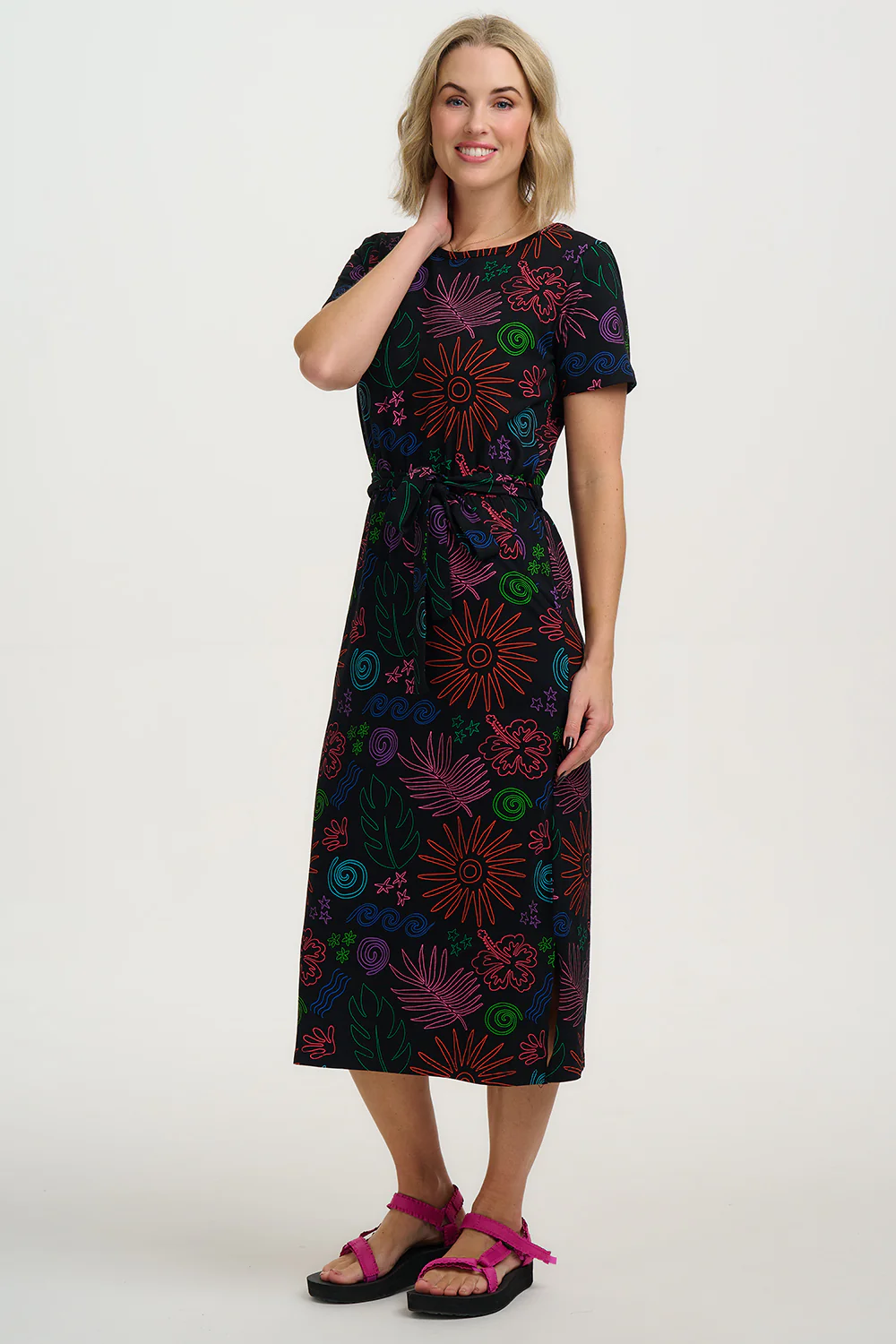 Flissy Jersey Midi Dress - Black, Island Fiesta - Image 3