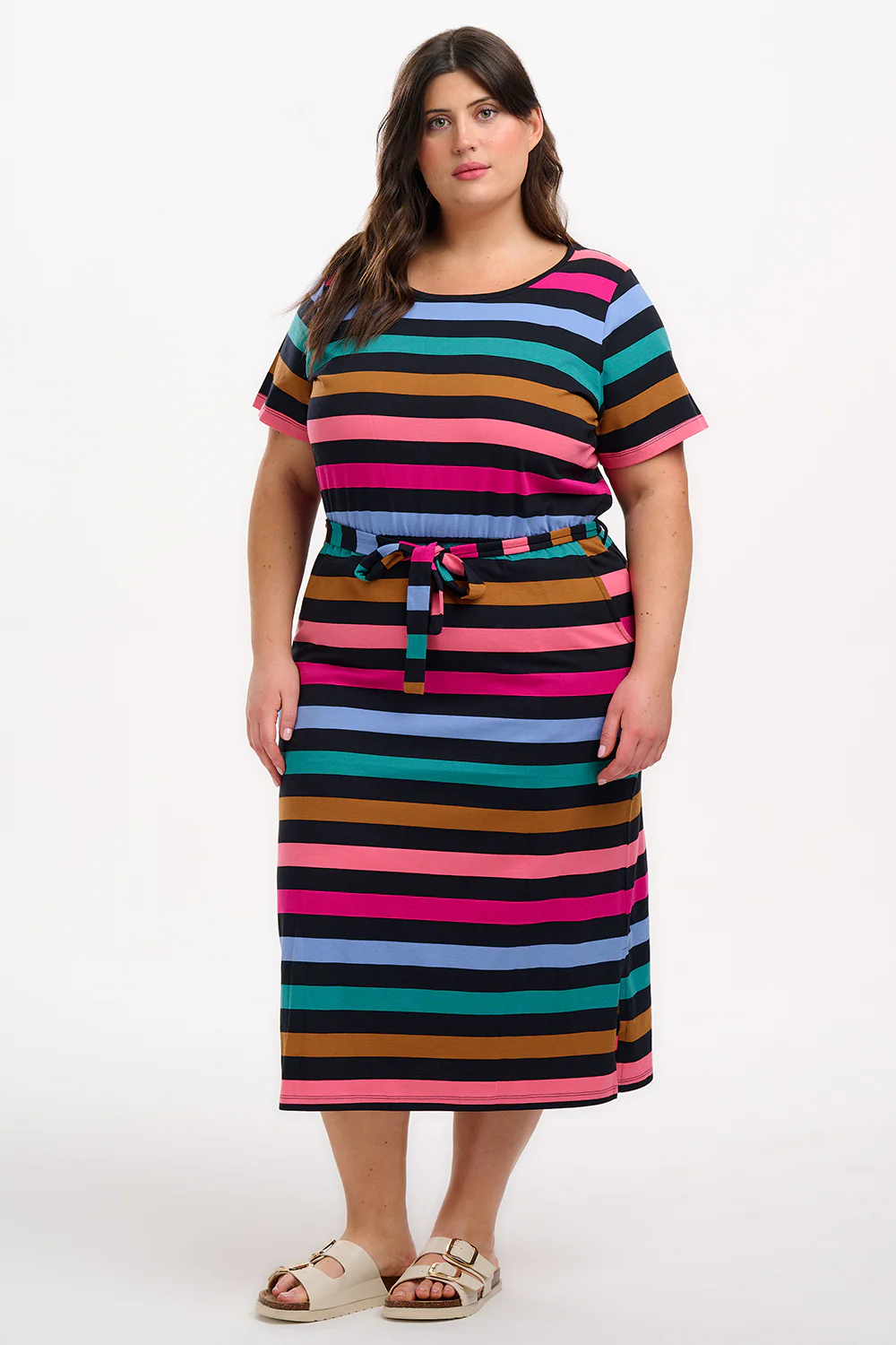 Flissy Jersey Midi Dress - Black/Multi, Alternating Stripes - Image 6