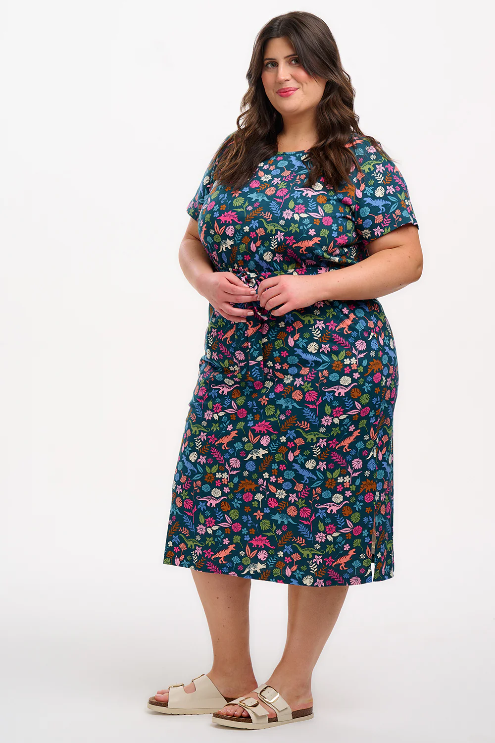 Flissy Jersey Midi Dress - Teal/Multi, Hidden Dinosaur - Image 4