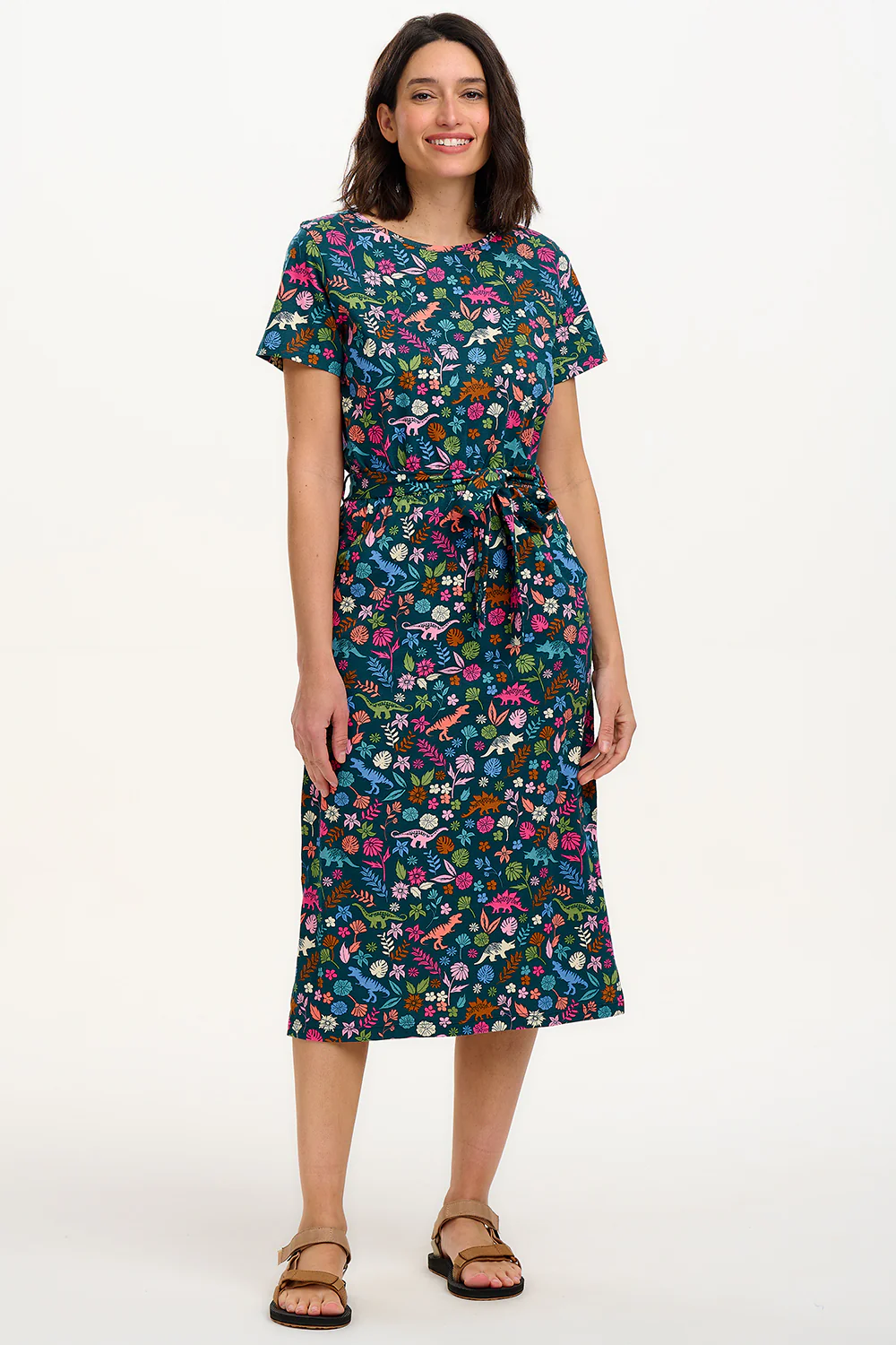 Flissy Jersey Midi Dress - Teal/Multi, Hidden Dinosaur - Image 6