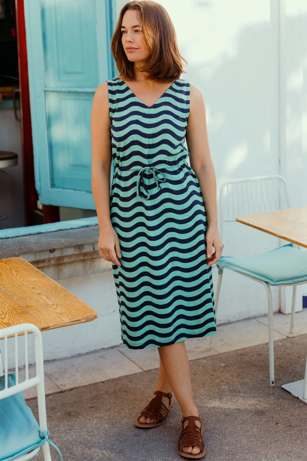 Gilly Jersey Midi Dress - Green, Lagoon Wave