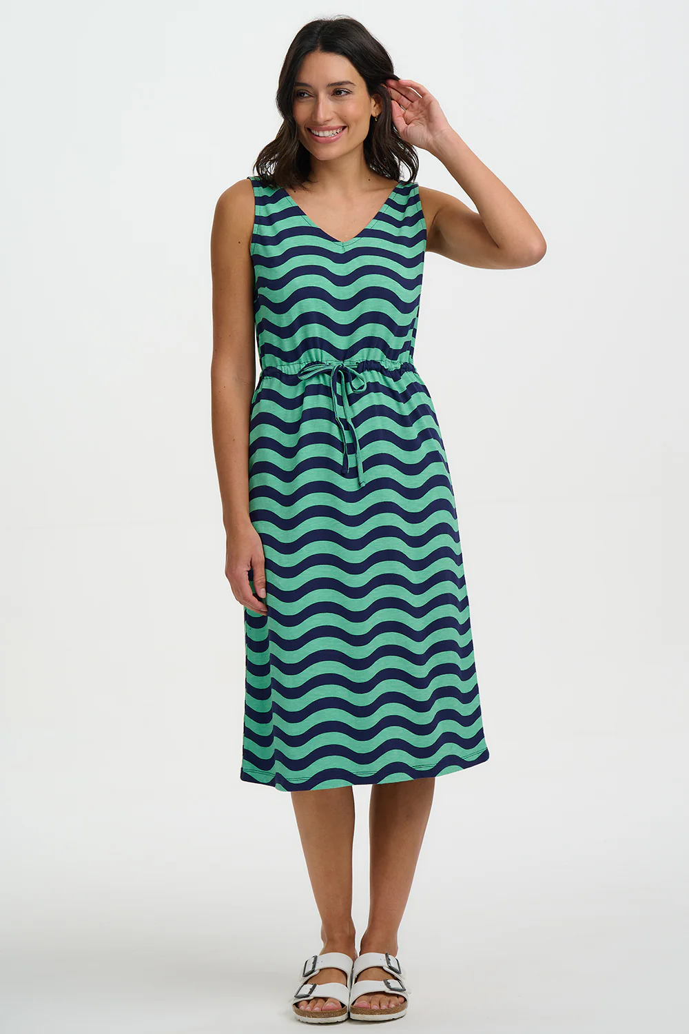 Gilly Jersey Midi Dress - Green, Lagoon Wave - Image 2