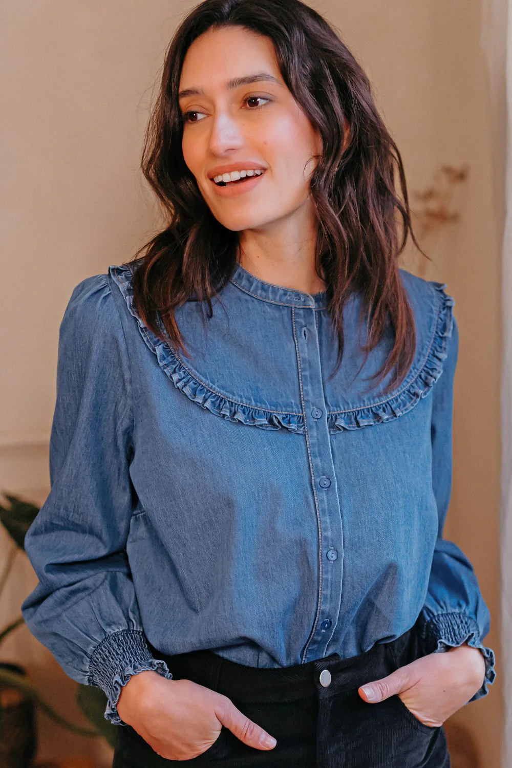 Heidi Frill Shirt - Washed Blue - Image 5