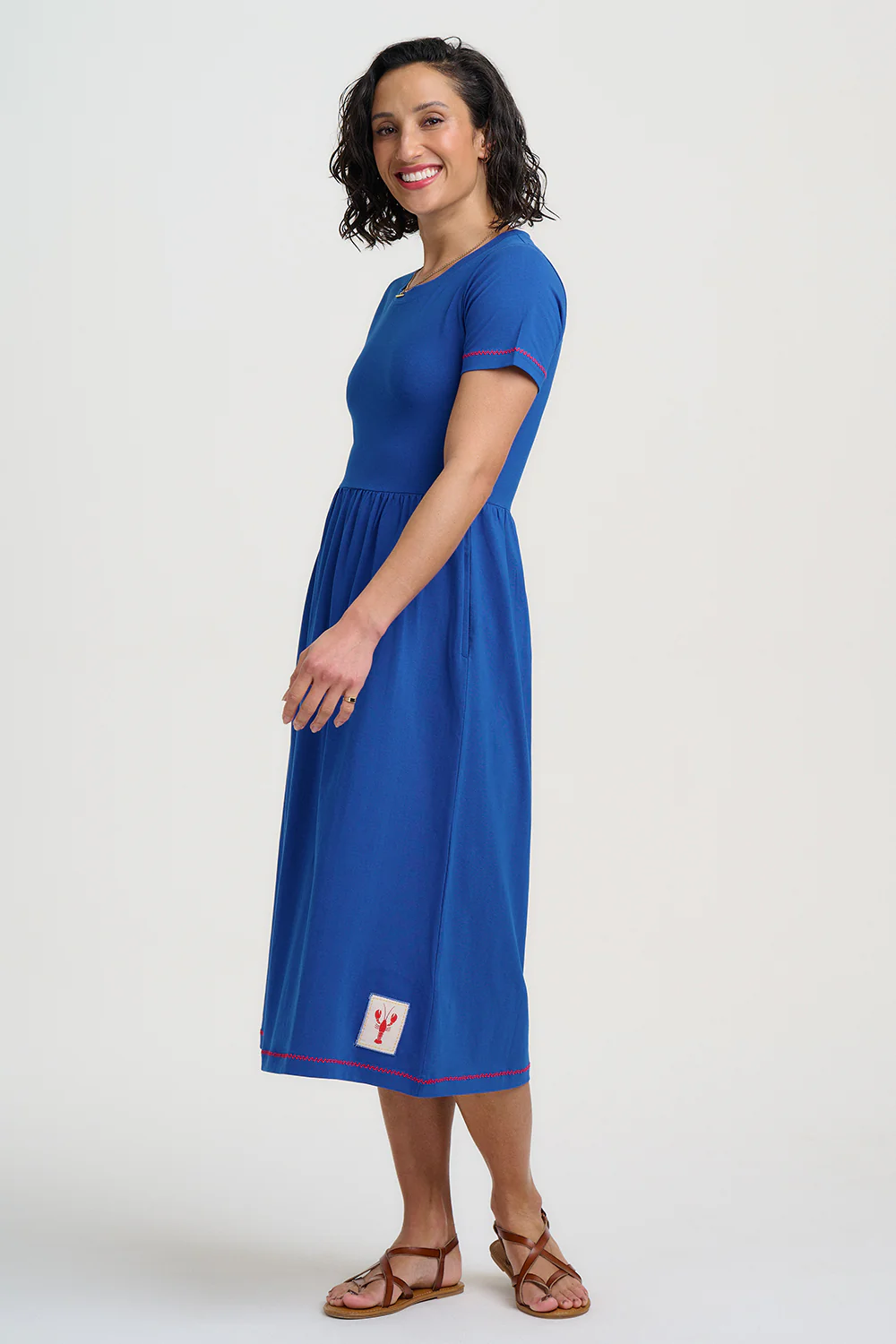 Ida Jersey Midi Dress - Blue, Lobster Badge - Image 3