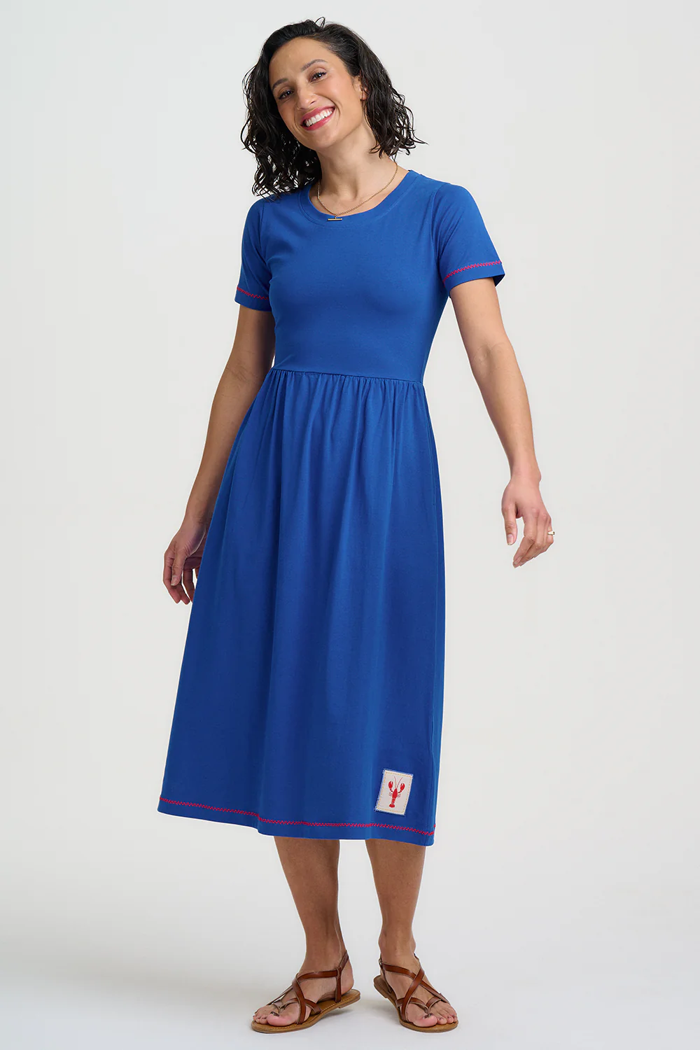 Ida Jersey Midi Dress - Blue, Lobster Badge - Image 4