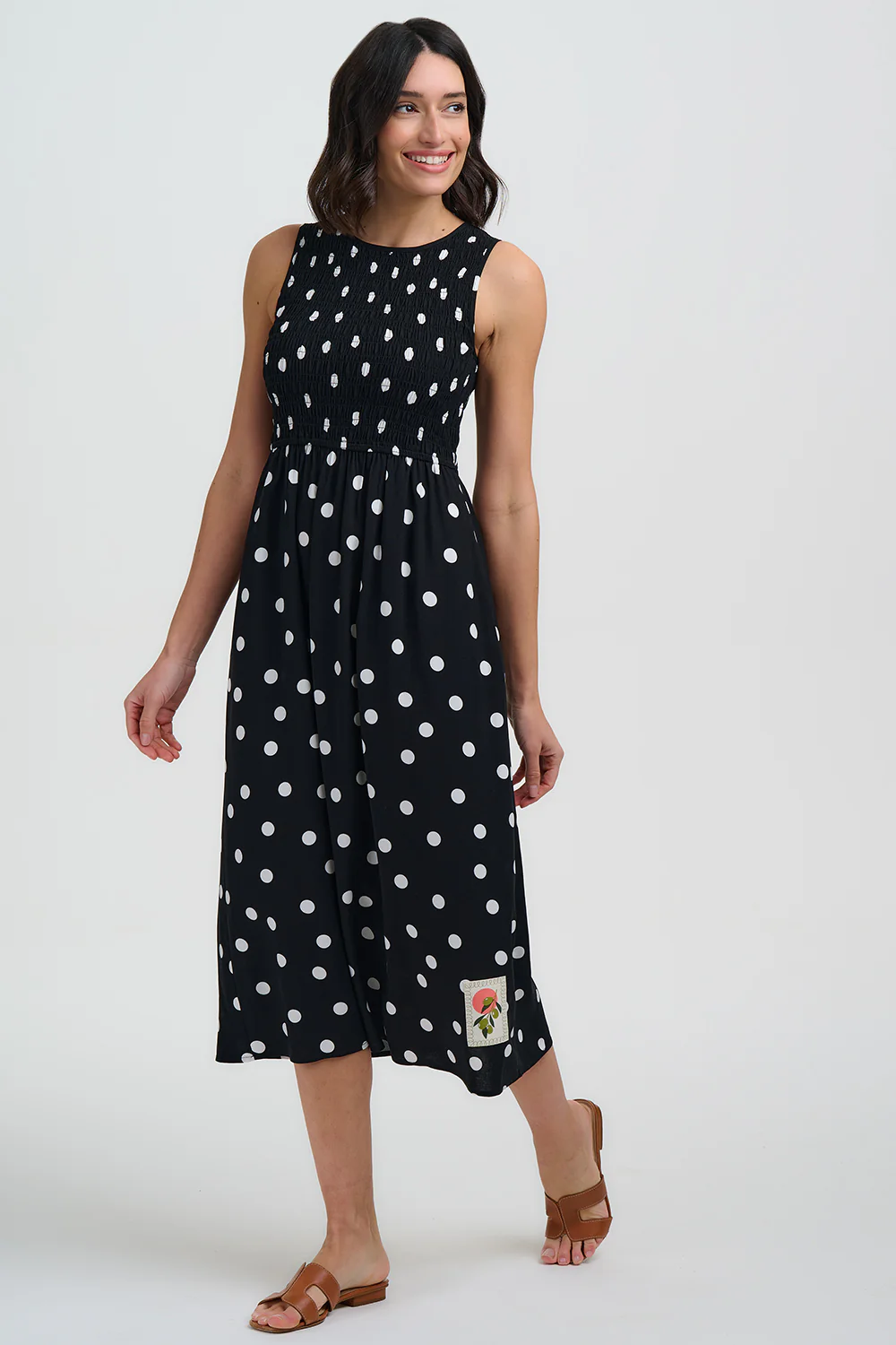 Janice Shirred Midi Dress - Monochrome, Polka Dot - Image 3