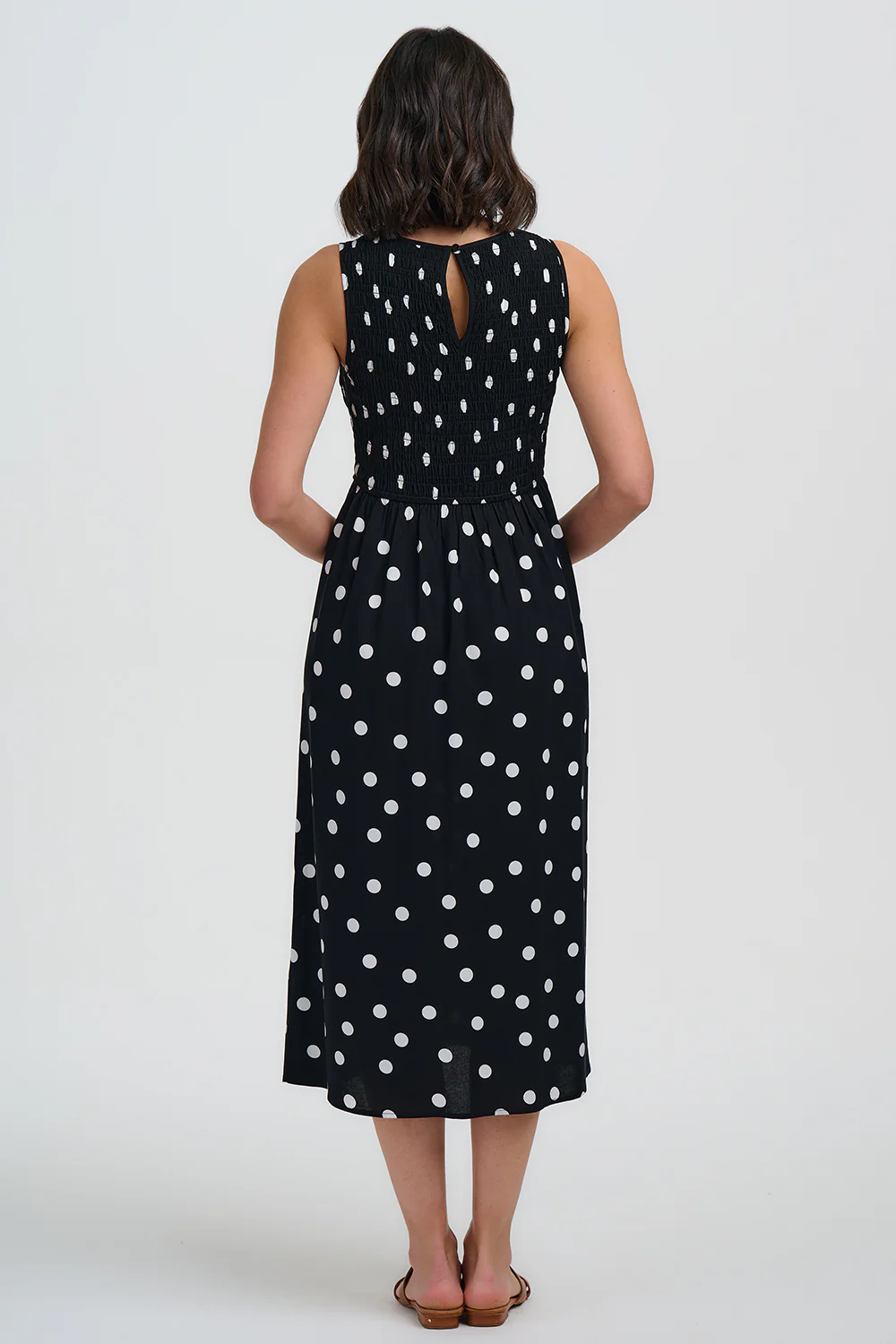 Janice Shirred Midi Dress - Monochrome, Polka Dot - Image 5
