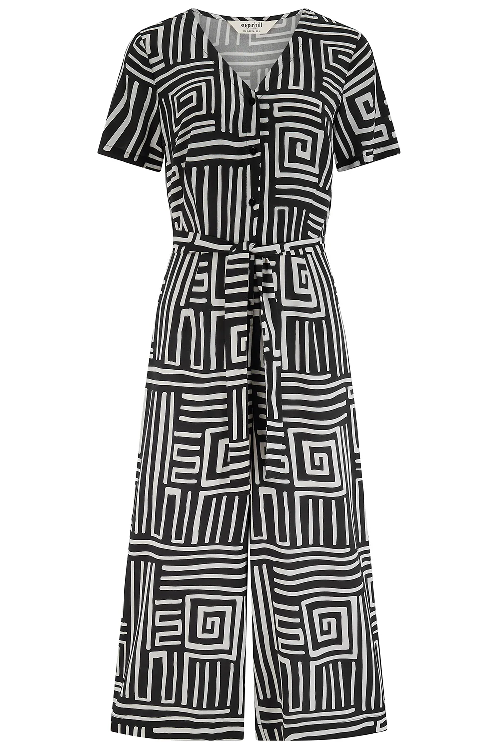 Jilly Cropped Jumpsuit - Black & White, Monochrome Maze - Image 5