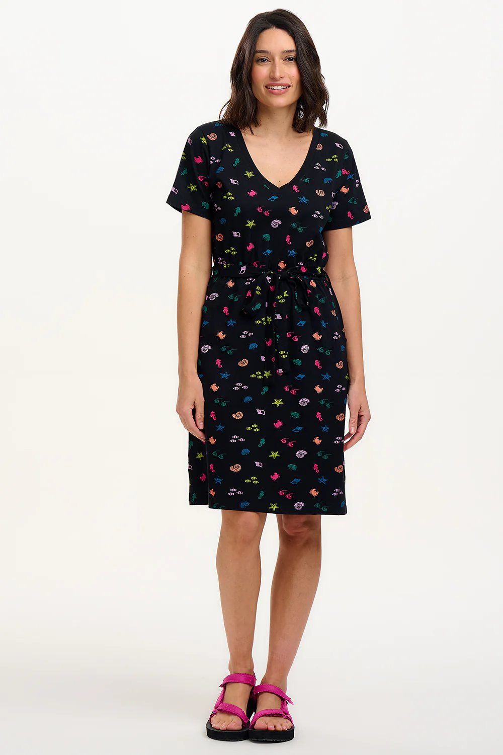 Joelle V-Neck Jersey Mini Dress - Black/Multi, Underwater Rainbow - Image 5