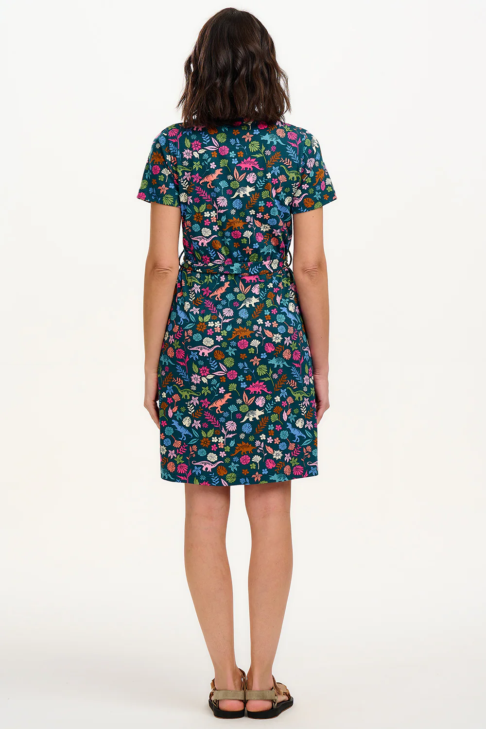 Joelle V-Neck Jersey Mini Dress - Teal/Multi, Hidden Dinosaur - Image 6
