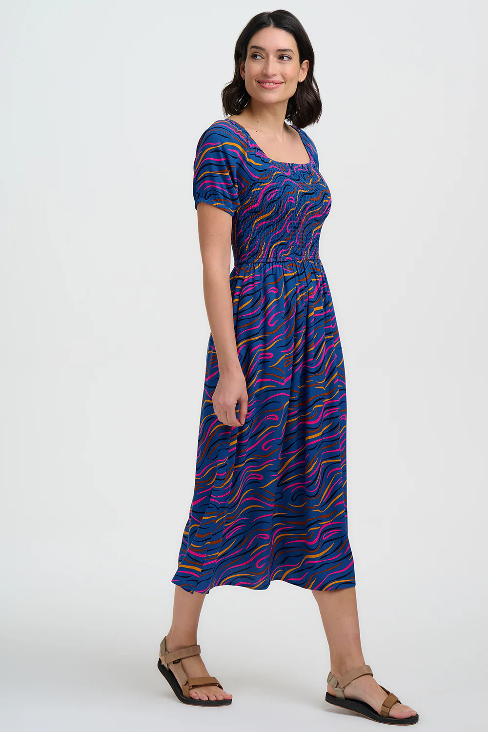 Jolene Shirred Midi Dress - Bright Navy, Jazz Waves - Image 4
