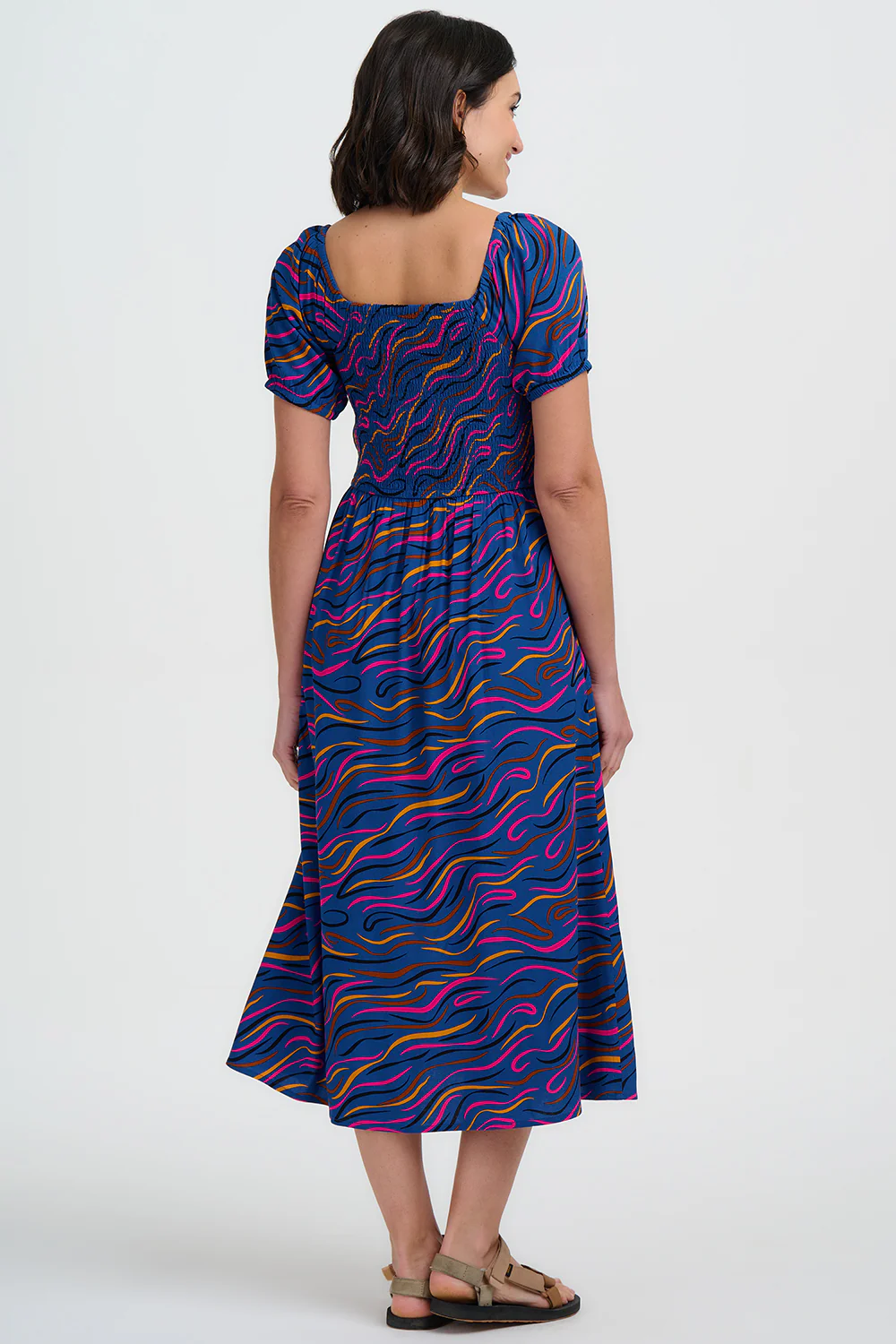 Jolene Shirred Midi Dress - Bright Navy, Jazz Waves - Image 5