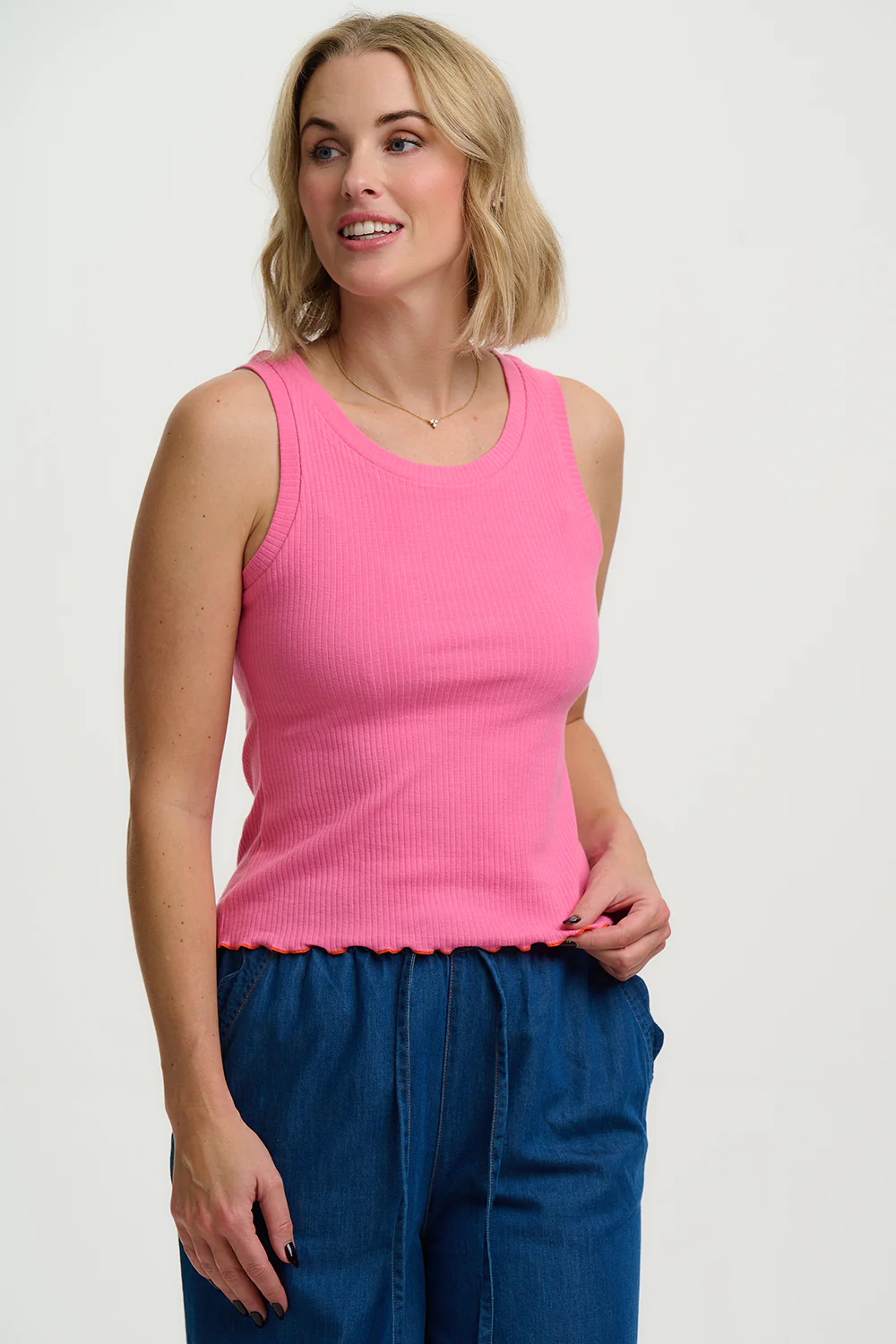 Kara Ribbed Vest Top - Pink - Image 2