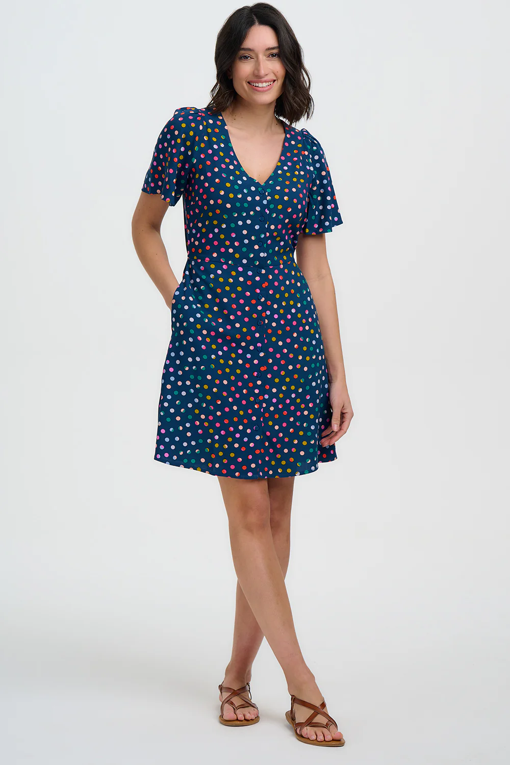 Kari Mini Dress - Petrol Navy, Rainbow Marbles - Image 3
