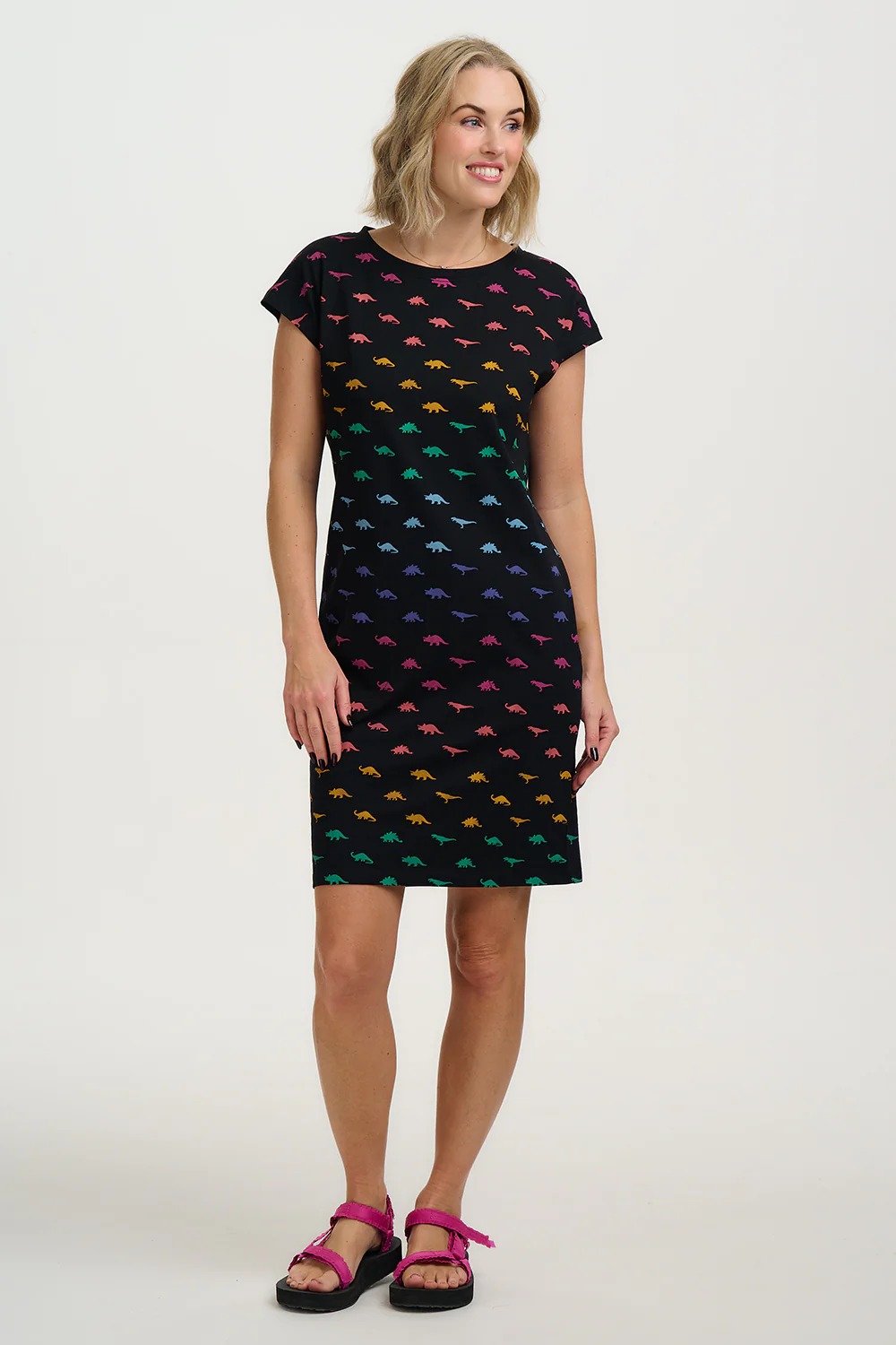 Katelyn Jersey T-Shirt Dress - Black, Jurassic Jive Rainbow - Image 3
