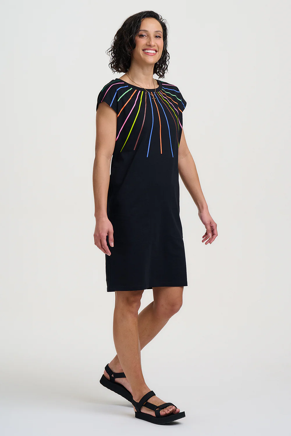 Katelyn Jersey Tunic Dress - Black, Lazer Rainbow - Image 3