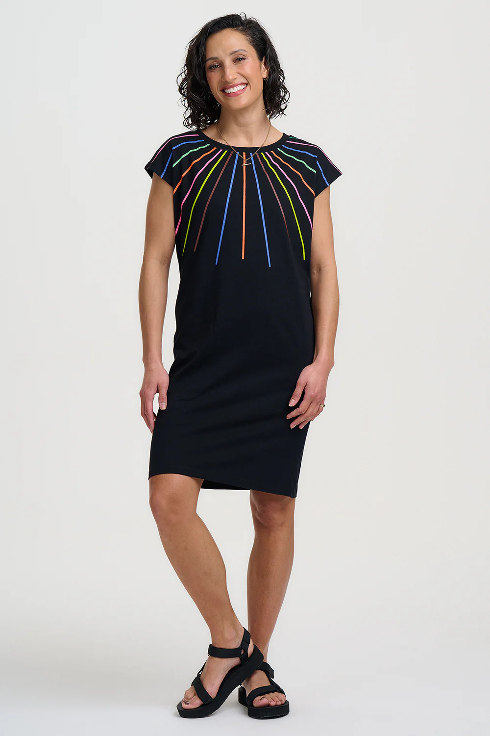 Katelyn Jersey Tunic Dress - Black, Lazer Rainbow - Image 4