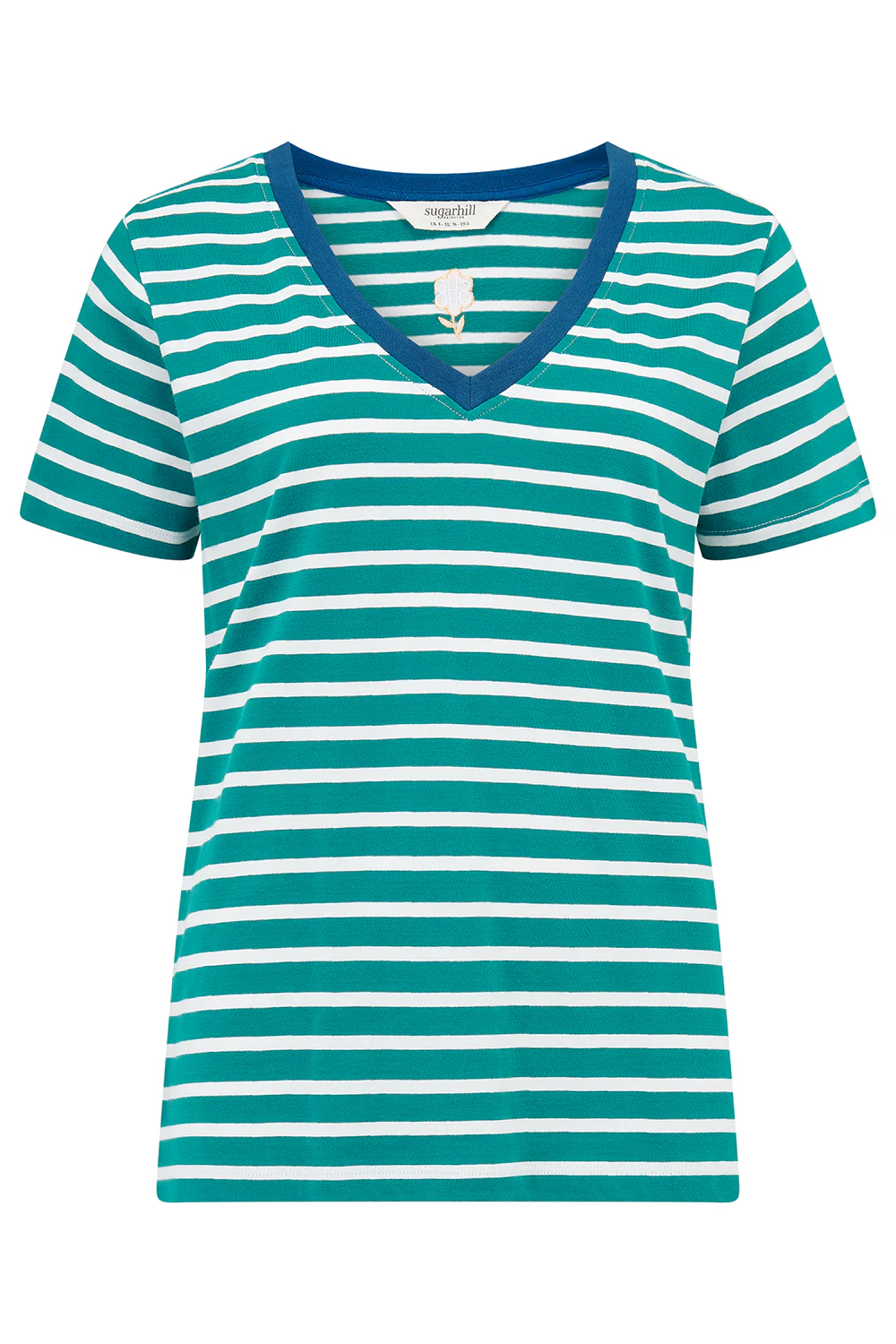 Khloe V-Neck T-Shirt - Green/Off White, SHB Flower - Image 5