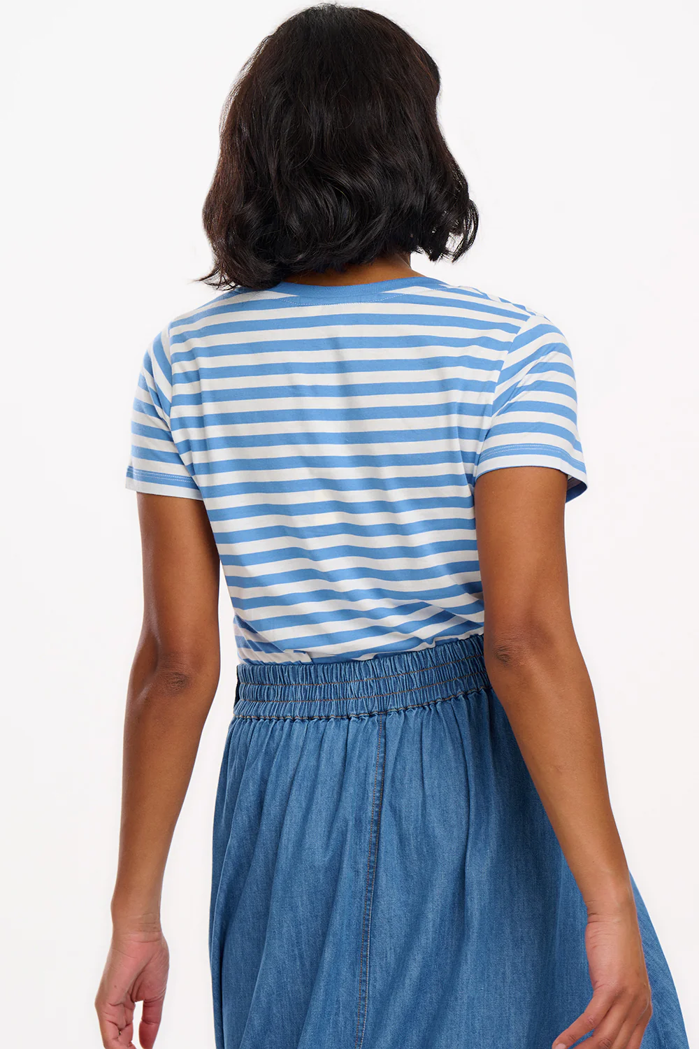 Khloe V-Neck T-Shirt - Off-White/Blue, Stripy Crab - Image 7