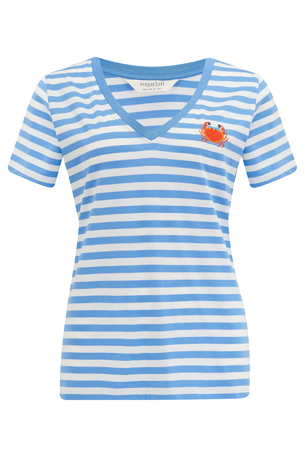 Khloe V-Neck T-Shirt - Off-White/Blue, Stripy Crab - Image 9