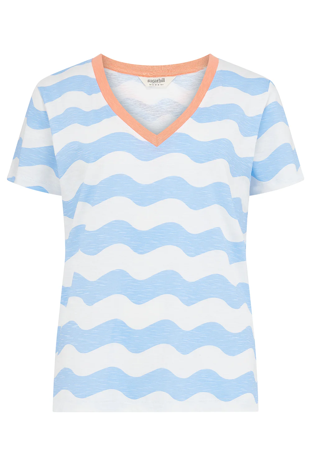 Khloe V-Neck T-Shirt Waves - Off White/Blue, Surf Waves - Image 6