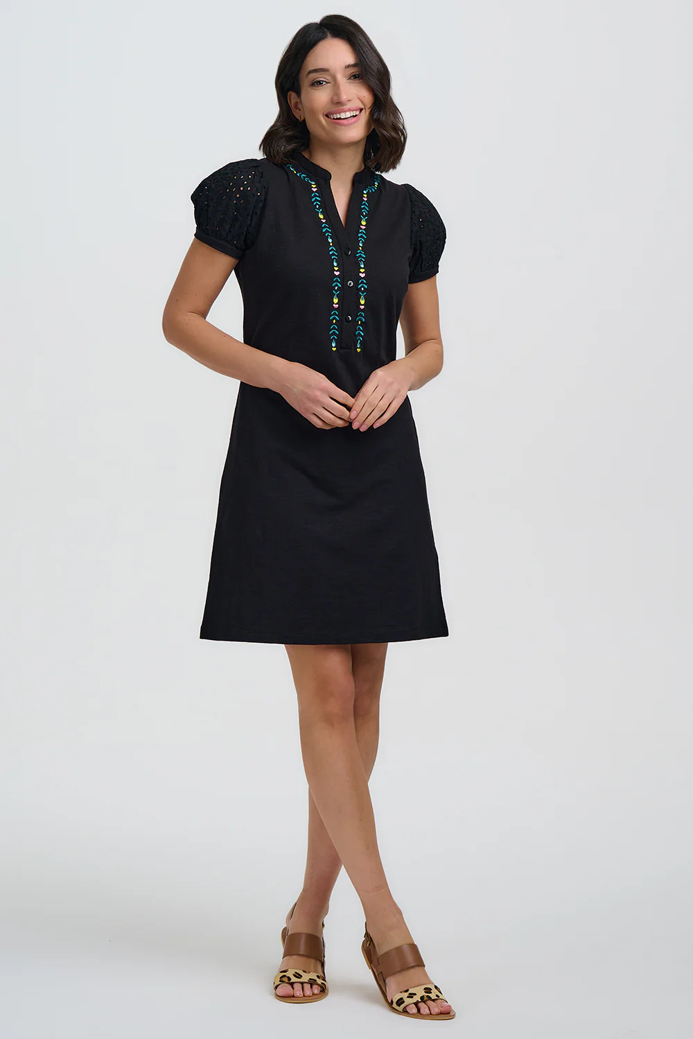Kiera Jersey Tunic Dress - Black, Folklore Embroidery - Image 3