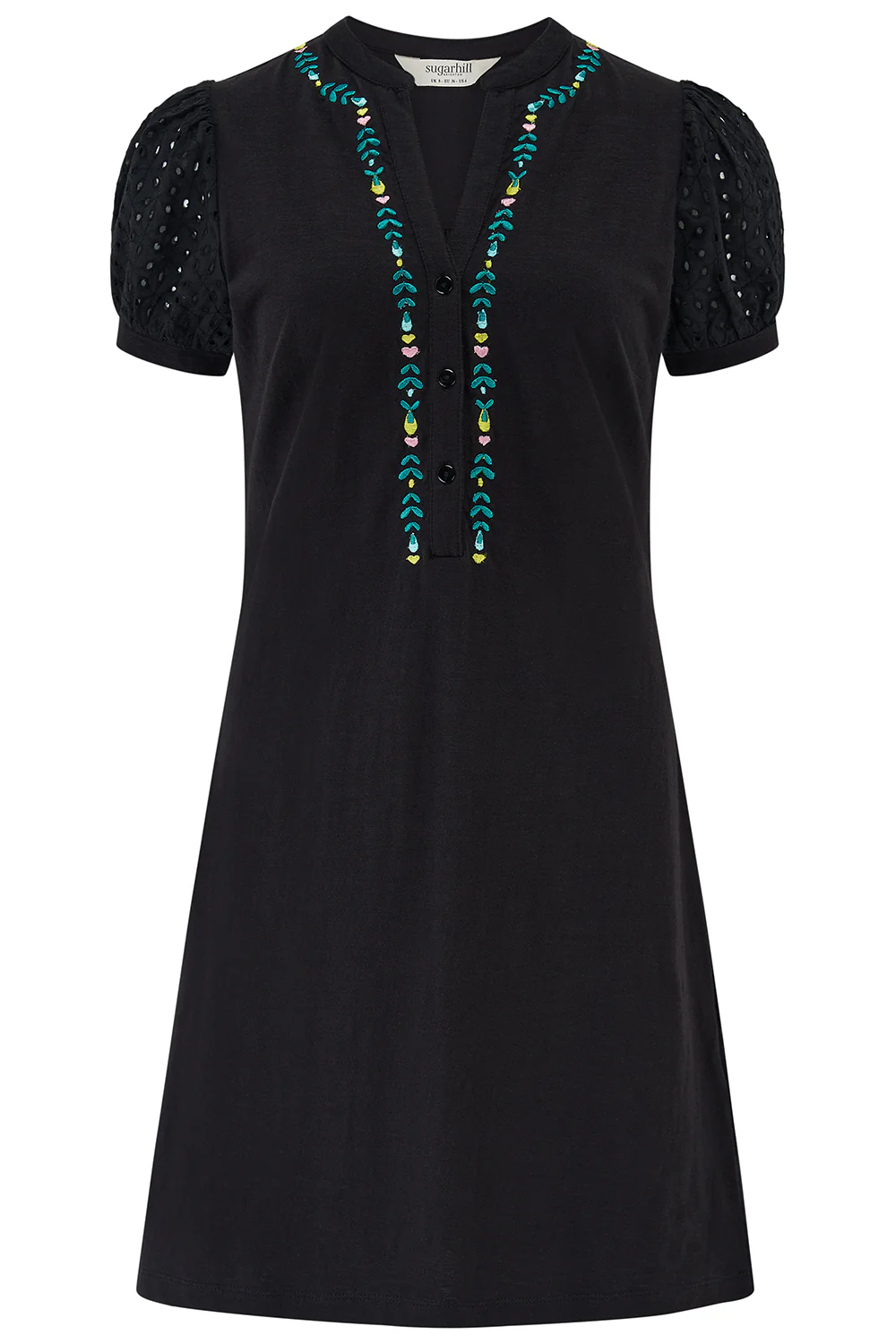 Kiera Jersey Tunic Dress - Black, Folklore Embroidery - Image 5