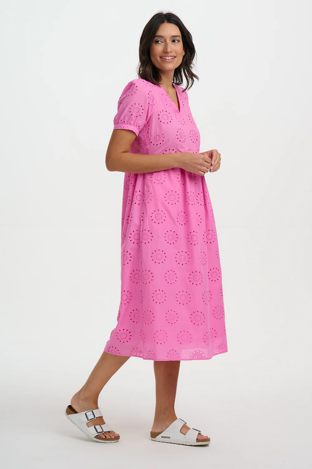 Kim Broderie Anglaise Midi Smock Dress - Pink - Image 3