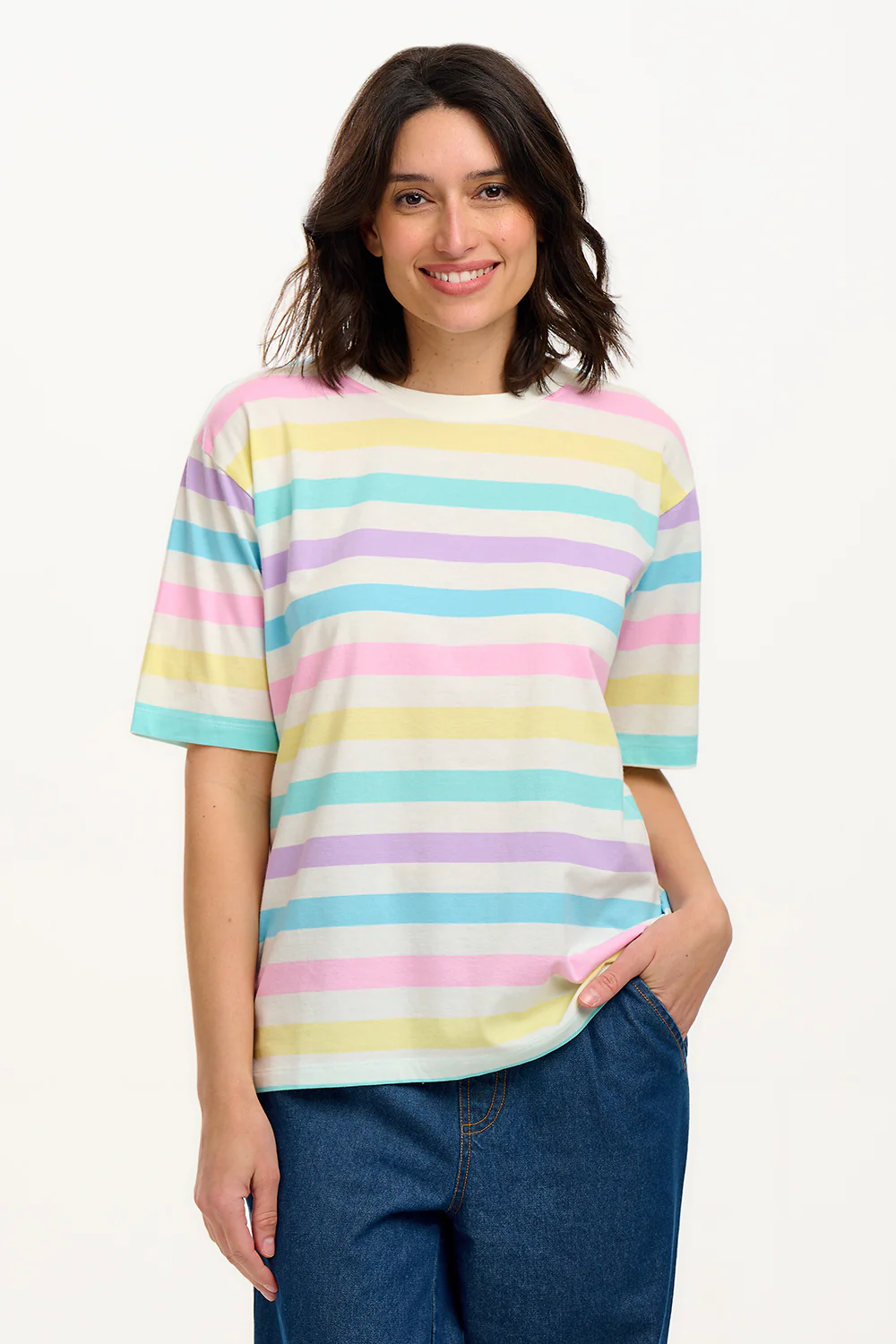 Kinsley Relaxed T-Shirt - Off White/Multi, Punchy Pastel Stripe - Image 3