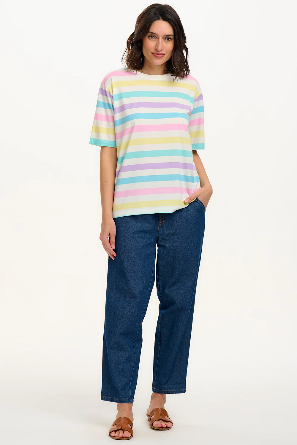 Kinsley Relaxed T-Shirt - Off White/Multi, Punchy Pastel Stripe - Image 4