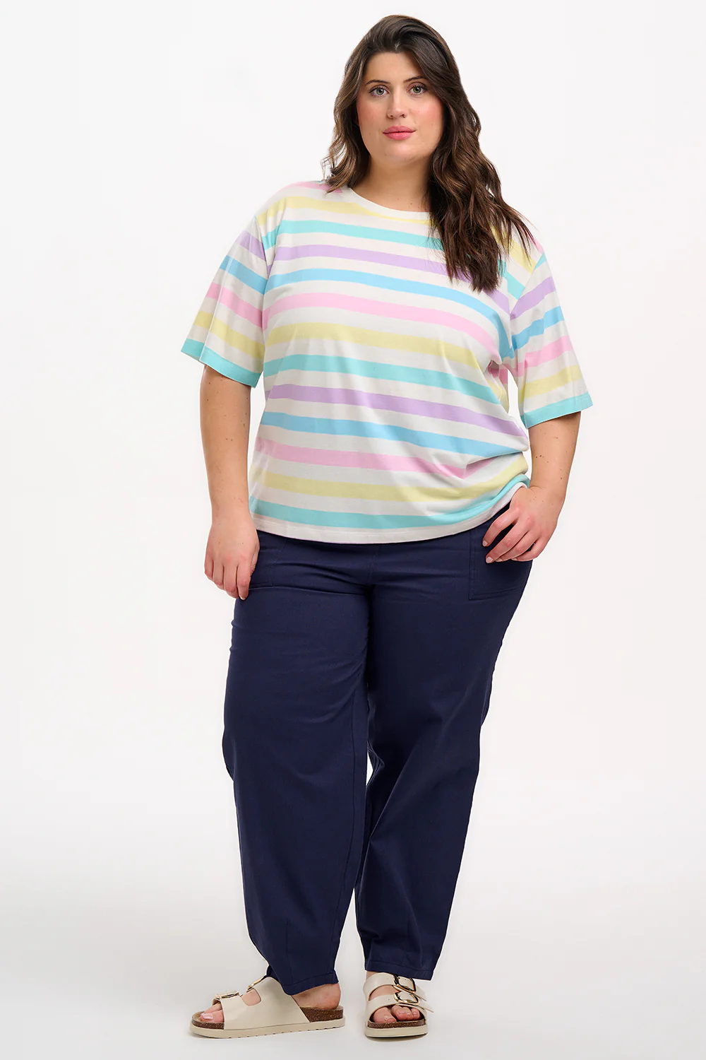 Kinsley Relaxed T-Shirt - Off White/Multi, Punchy Pastel Stripe - Image 6