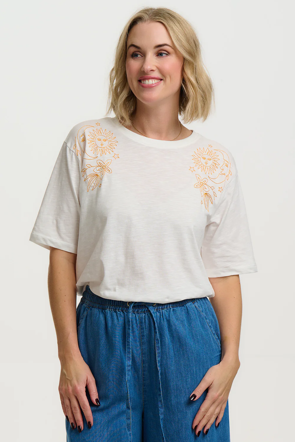 Kinsley Relaxed T-Shirt - Off White, Solstice Embroidery - Image 3