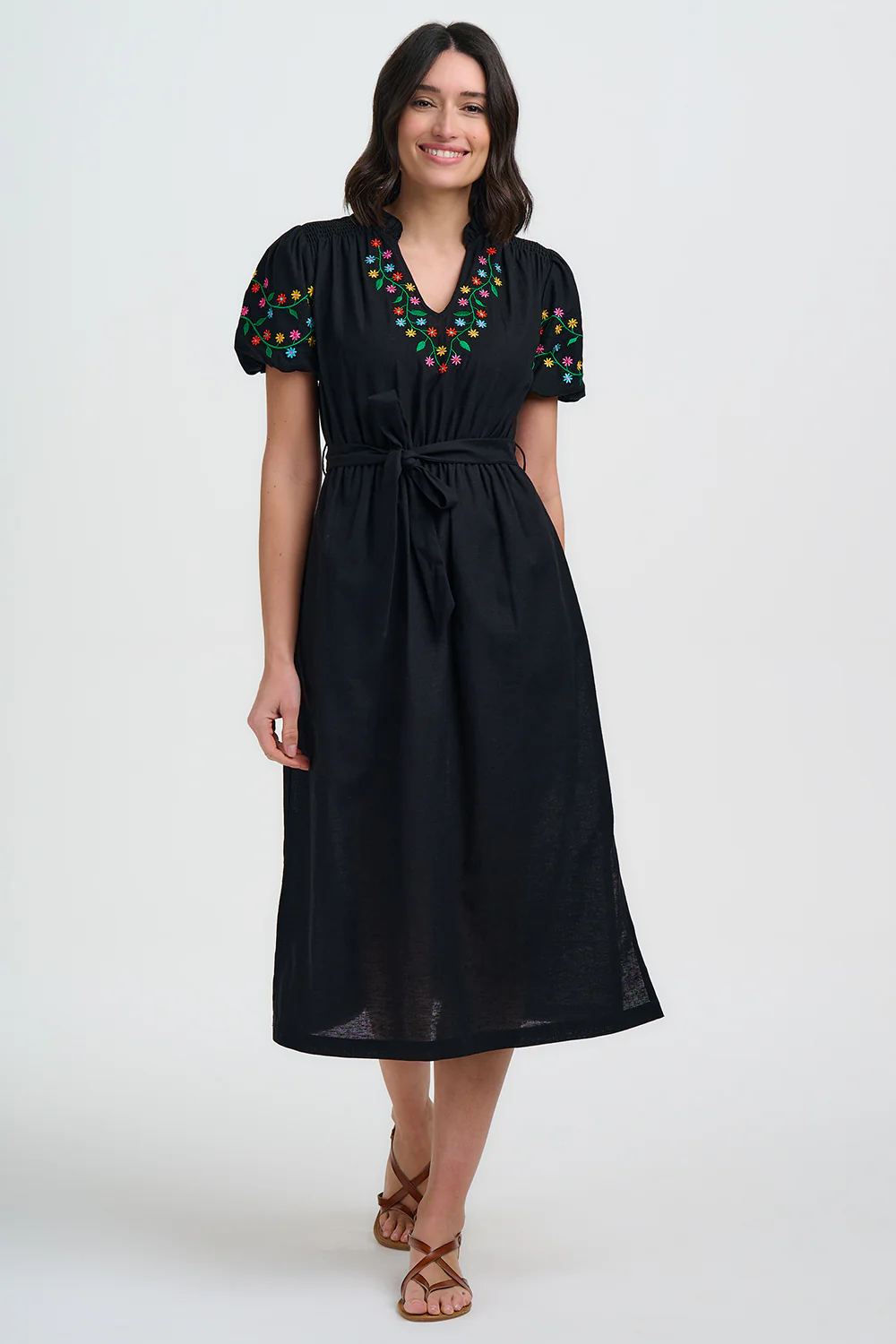 Lainey Midi Dress - Black, Floral Vine - Image 3