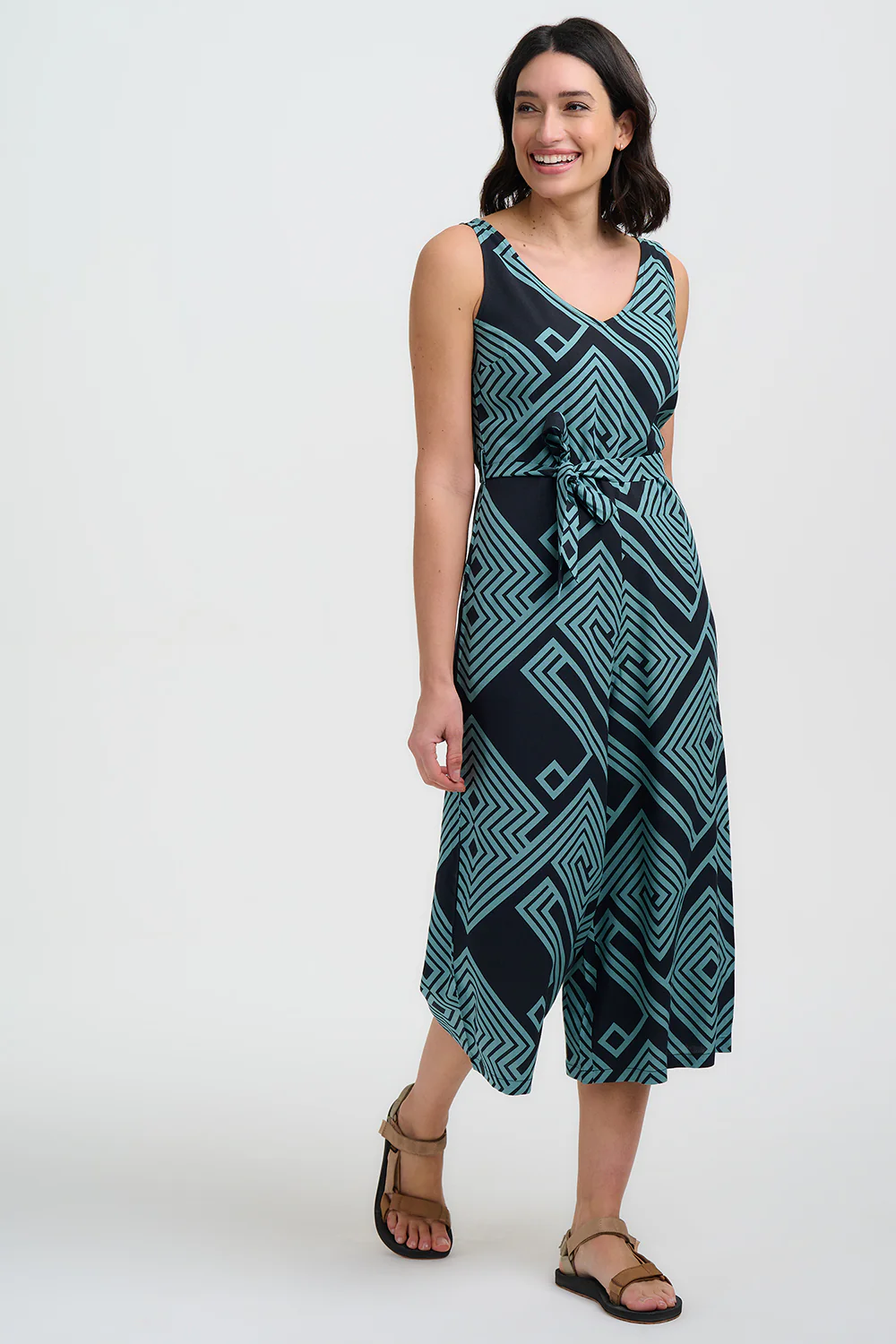 Lamiah Jumpsuit - Black/Green, Geometric Lines - Image 3