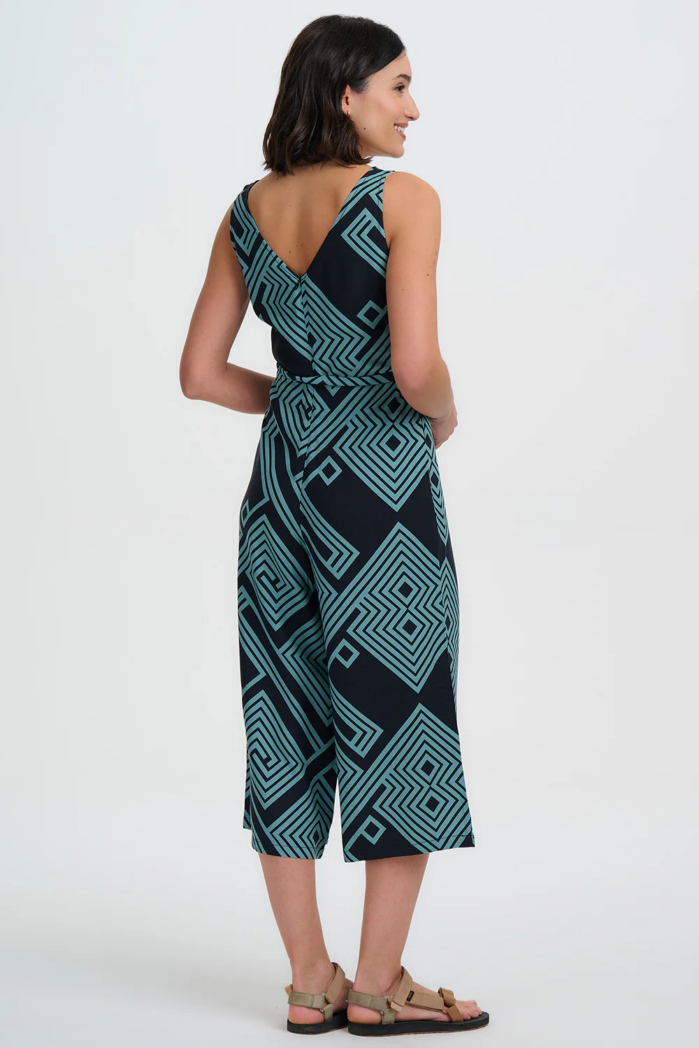 Lamiah Jumpsuit - Black/Green, Geometric Lines - Image 4